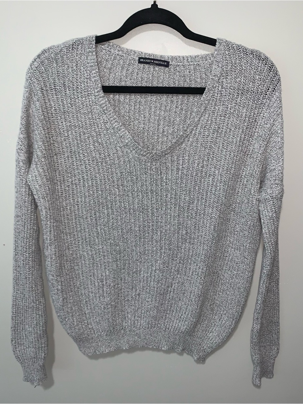 Brandy Melville Heather Light Gray V-Neck Sweater